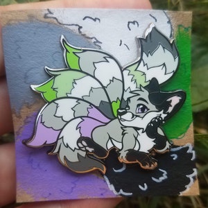 A-Ally Sawyer - FursonaPin - FP - Asexual - Agender - Aromantic - Pride - Kitsune - Purple