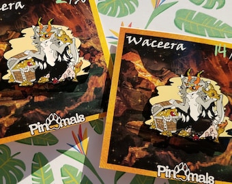 Waceera Pinamals #29 - Secretary Bird - Wickerbeast - Hybrid - Hard Enamel Pin - Glitter - Treasure - Chest  - Dragon Skull - Gemstones