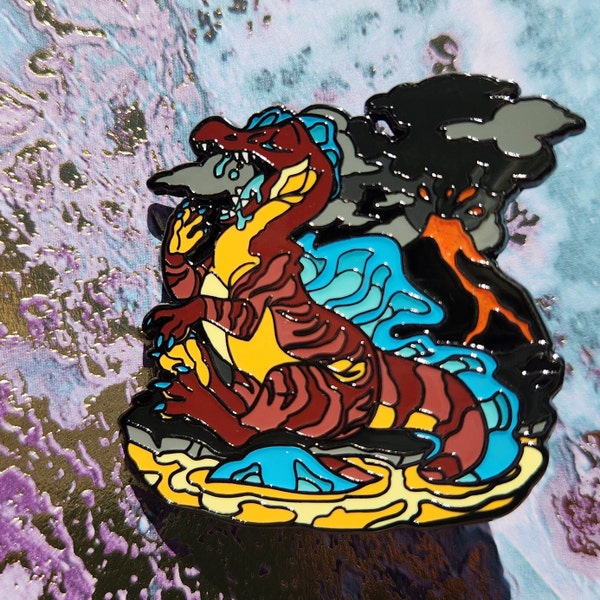 Spinosaurus FursonaPins #1368 - Volcanic - Kaiju - Sleepy Dino - Dinosaurs - FP - Enamel Pin - Colorful - Lava - Glitter