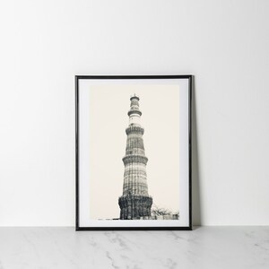 Heritage Structure Vintage Picture. Qutub Minar. Black and white. Printable wall art.