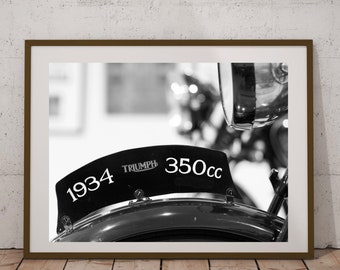 Black and white wall art.Triumph classic motor bike photo.Motorcycle.Printable wall art.Study wall art.Office wall art.Garage art print.