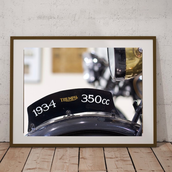 1934 Triumph 350cc classic motorbike. Collectible. Colour. Printable wall art.