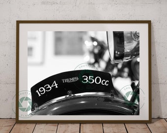 Black and white Wall art Triumph classic motor bike Photo Motorcycle Printed wall art Study Office Garage Man cave
