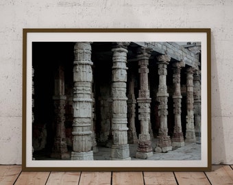 Heritage Structure And Sculptures. Indian. Temple. Monochrome. Black and white. Printable wall art.