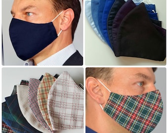 Men's Double Layer Face Mask, 100% Cotton, Reusable, Reversible, Washable, Breathable fabric Made in EU, Free UK shipping, sealed pack