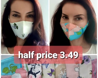 女性用フェイスマスク、通気性のある生地、洗える100%コットン、二重層、英国送料無料、密封パック、最高品質、大量購入可能