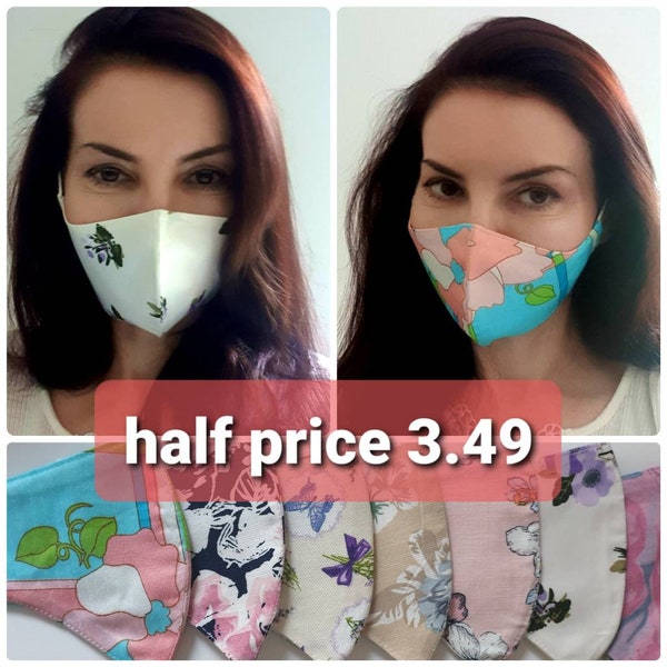 Women's Face Mask, Breathable Fabric, Washable 100% cotton, Double layer, Free UK Shipping, Sealed pack, Top Quality Bulk quantity available