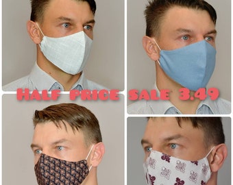 Men's Double Layer Face Mask, 100% Cotton, Reusable, Washable, Breathable fabric Made in EU, Free UK shipping, sealed pack, top quality