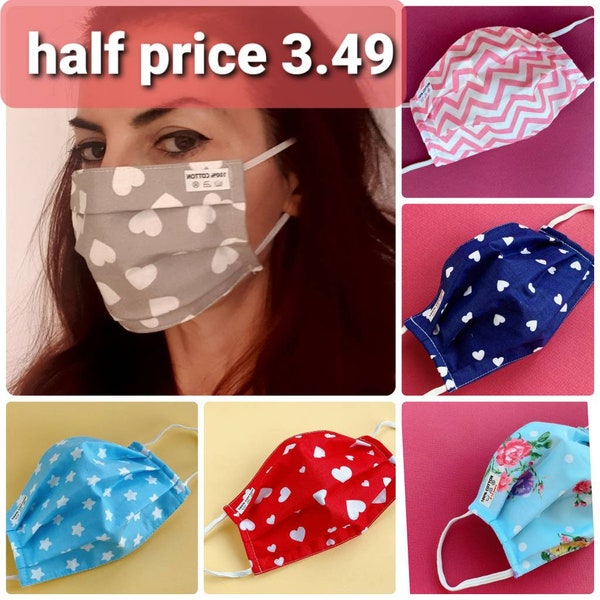 Women's Face Mask, Breathable Fabric, Washable 100% cotton, Double layer, Free UK Shipping, Sealed pack, Top Quality Bulk quantity available