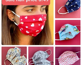 Mask Kids-Children-Girls, ages 6-12, washable, reusable, 100% cotton, Free UK shipping, sealed pack, top quality - Bulk quantity available