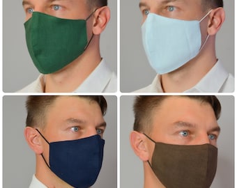 男性用フェイスマスク、通気性のある生地、再利用可能で洗える100%リネン、二重層、英国送料無料、密封パック、最高品質