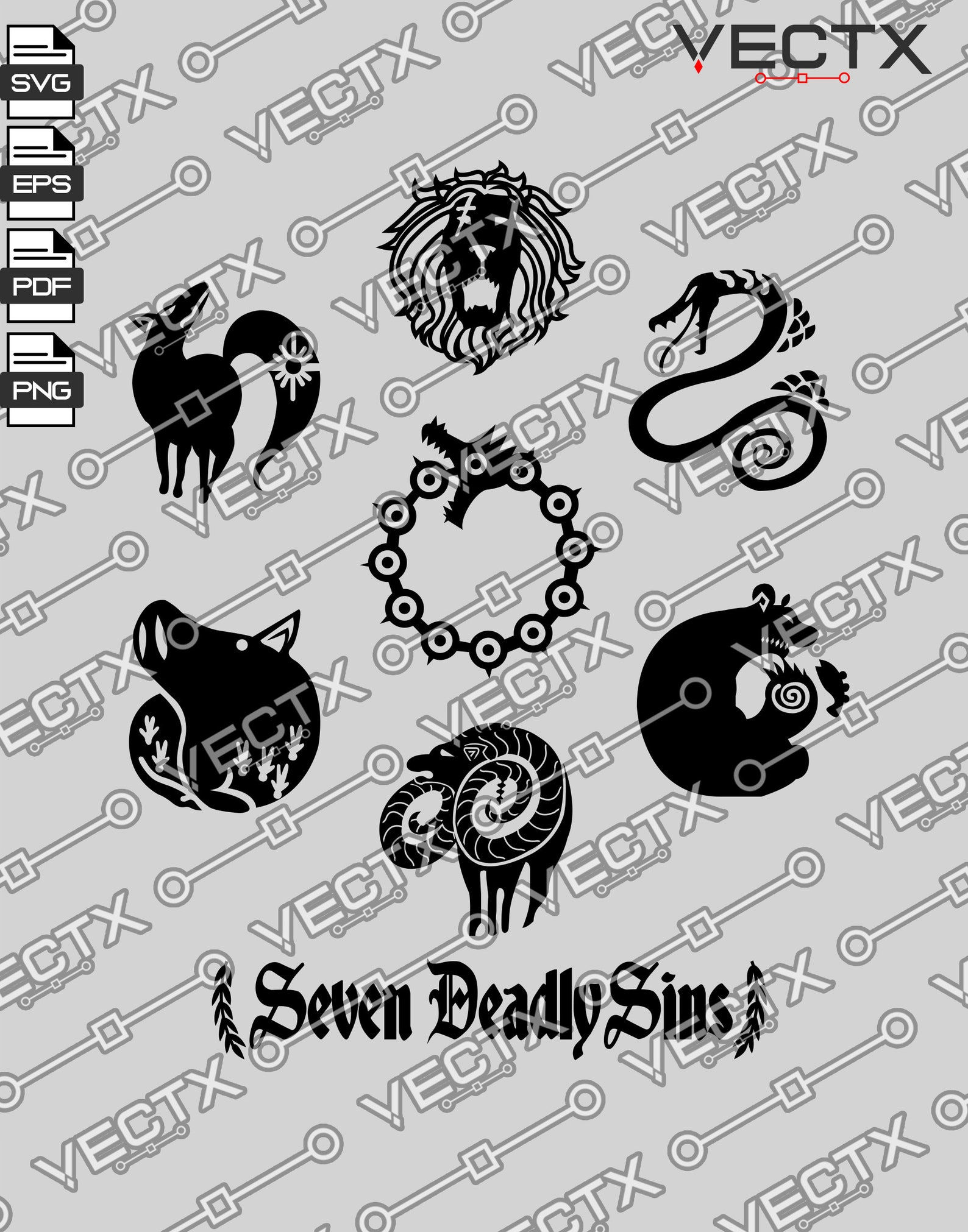 All Seven Marks Deadly Sins Nanatsu Vector. Anime, Svg, Eps, Pdf, Png, Instant Download Etsy