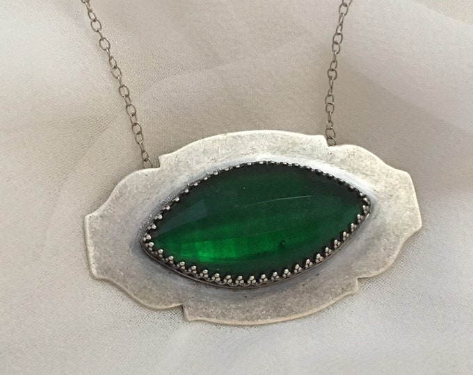 Silver & Vintage Green Glass Necklace Etsy
