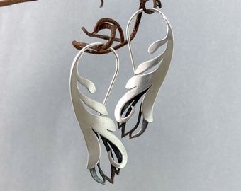 Art Nouveau Floral Earrings in Oxidized Argentium Silver