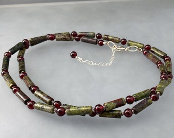 Garnet & Dragon Skin Jasper Hand-Knotted Bead Necklace