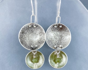 Domed Silver Earrings with Nephrite Jade