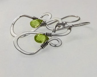 Peridot and Argentium Silver Wire-wrapped Loopy Teardrop Earrings