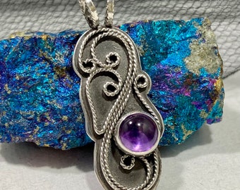 Sterling Silver & Amethyst Handmade Filigree Pendant