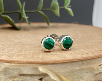 Malachite & Silver Handmade Stud Earrings