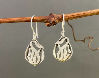 Art Nouveau Small Drop Earrings in Argentium Silver- lightweight, hypoallergenic, tarnish-resistant and recycled