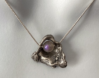 Water-cast Silver Necklace with Purple Labradorite