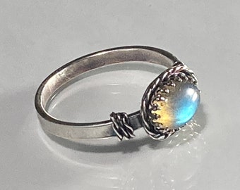 Sterling Silver & Labradorite Ring with Twist Accent, size 10.75