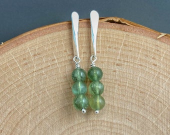 Green Garnet & Argentium Silver Dangly Post Earrings