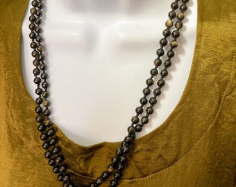 Golden Sheen Obsidian Hand-knotted Opera-length Endless Infinity No Clasp Bead Necklace