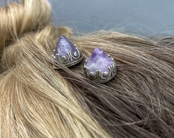 Silver & Lavender Amethyst Spike Spiral Hair Pins- set of two
