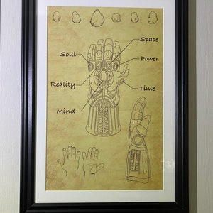 Infinity Gauntlet Avengers Schematic sketch poster print infinity stones nerdy gift decor wall art