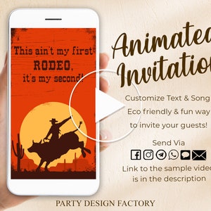 Rodeo theme Cowboy Cowgirl Animated Invitation, Video Birthday Invitation, Fun Themes Custom Invites, Kids Party, Send via Text Message