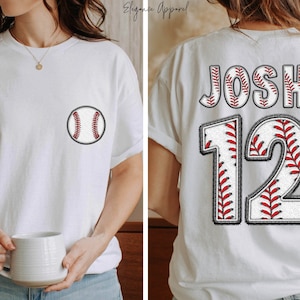 Two-sided Baseball Tshirt With Custom Number And Name, Sports Shirt, Baseball Mom Tee, Personalized Baseball Gifts, Baseball Team Shirt