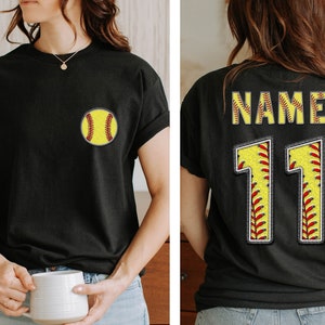 Two-sided Softball Tshirt With Custom Number And Name, Sports Shirt, Softball Mom Tee, Personalized Softball Gifts, Softball Team Shirt