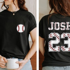 Two-sided Baseball Tshirt With Custom Number And Name, Sports Shirt, Baseball Mom Tee, Personalized Baseball Gifts, Baseball Team Shirt