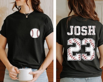 Two-sided Baseball Tshirt With Custom Number And Name, Sports Shirt, Baseball Mom Tee, Personalized Baseball Gifts, Baseball Team Shirt