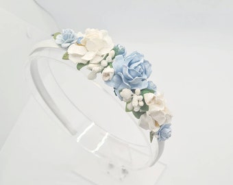Blue flower crown, ivory flower crown , Blue flower headband, flower girls headband,  wedding hair accessories,  Bridesmaids,  bridal hair