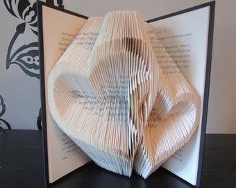 Two Hearts Folded Book Art, wedding gift, anniversary gift, romantic gift, book sculpture, Christmas gift