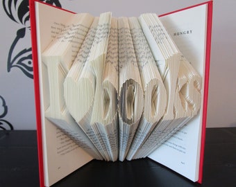 I Heart Books Folded Book Art, book lover gift, bookish gift, book sculpture, Christmas gift
