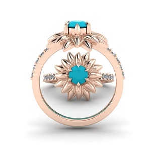 Vintage Turquoise engagement Ring,Unique Engagement Ring ,Sunflower Engagement Ring,Anniversary ring, Art deco ring for women,Christmas gift