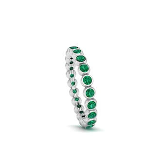 Emerald Band Ring | Emerald Minimalist Band | Emerald Stackable Eternity Silver Band | Alternative Engagement Ring | Wedding Band Ring