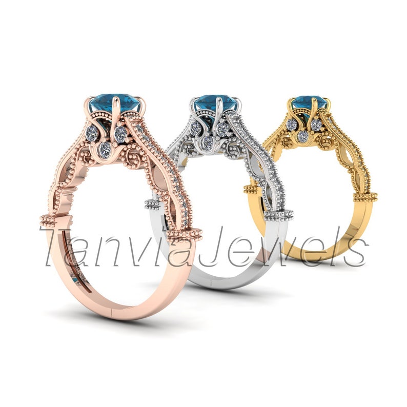 Anniversary Ring Antique Wedding Handmade Ring Landon Blue Topaz Ring Vintage Gemstone Ring Promise Ring Topaz 14k Rose Gold Ring