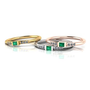 Emerald Ring | Minimalist Emerald Ring | 3 Ring Set | Emerald Gemstone Ring | Rose Gold Vermeil Ring | May Birthstone Ring | Stackable Ring
