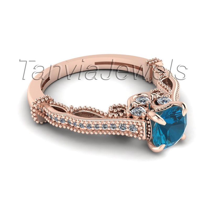 Anniversary Ring Antique Wedding Handmade Ring Landon Blue Topaz Ring Vintage Gemstone Ring Promise Ring Topaz 14k Rose Gold Ring