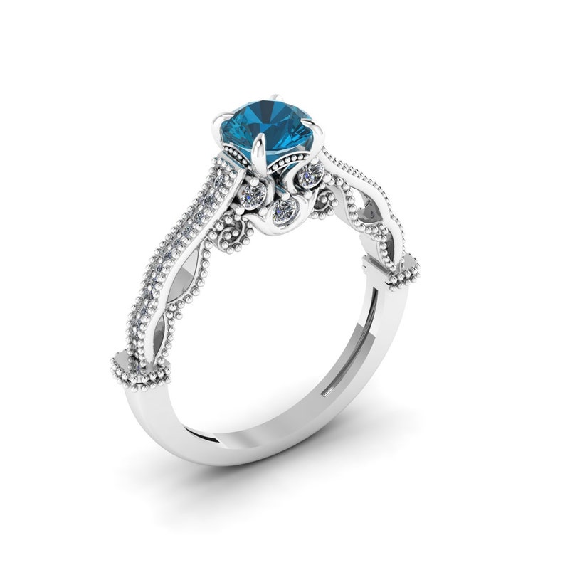 Anniversary Ring Antique Wedding Handmade Ring Landon Blue Topaz Ring Vintage Gemstone Ring Promise Ring Topaz 14k Rose Gold Ring
