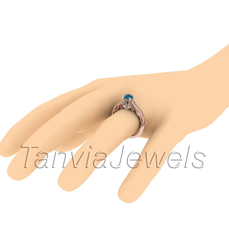 Anniversary Ring Antique Wedding Handmade Ring Landon Blue Topaz Ring Vintage Gemstone Ring Promise Ring Topaz 14k Rose Gold Ring