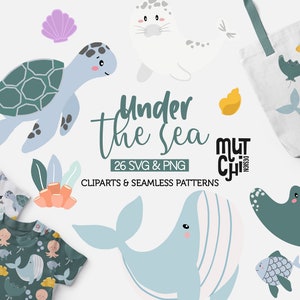 Meer Tiere ClipArt, Digital Paper Meer Tiere Svg unter dem Meer Clipart niedliche Tiere, Meer Leben, Ozean, U-Boot, Vektor, kommerzielle Nutzung