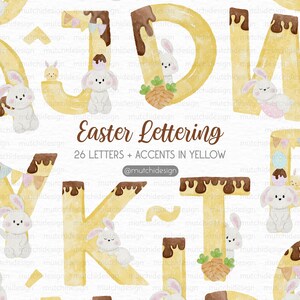Easter Alphabet Clipart , Watercolor lettering creator, alphabet Digital Clipart, baby names, nursery clipart, Yellow