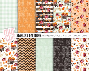 Thanksgiving digital papers, thanksgiving seamless patterns, fall, autumn, pumpkins, halloween, scrapbook, printable, commercial use