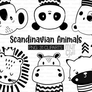Scandinavian Animals Clipart Set, Png, Risorse digitali, Grafica carina, Animali, Giungla, Clipart, Woodland png, Clipart Foresta, Festa