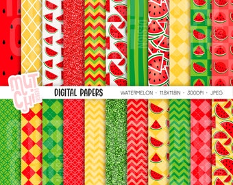Watermelon Pattern Digital Paper Set, Summer Party (JPEG)